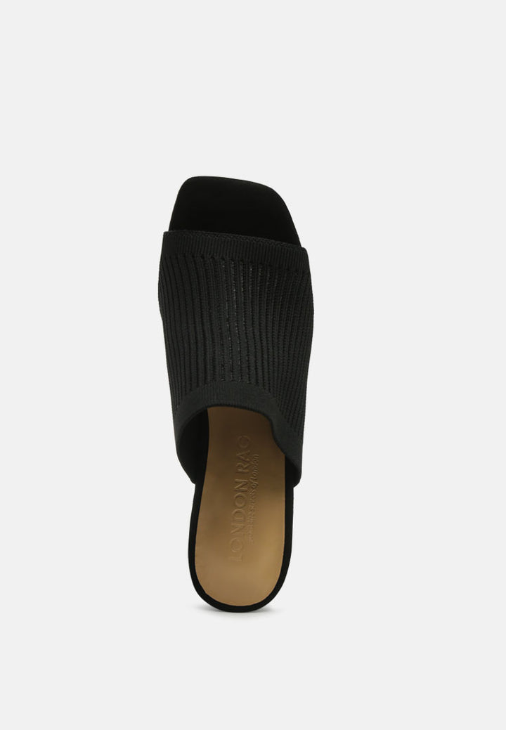 smooth slideway block heeled knitted slip-on sandals by ruw#color_black