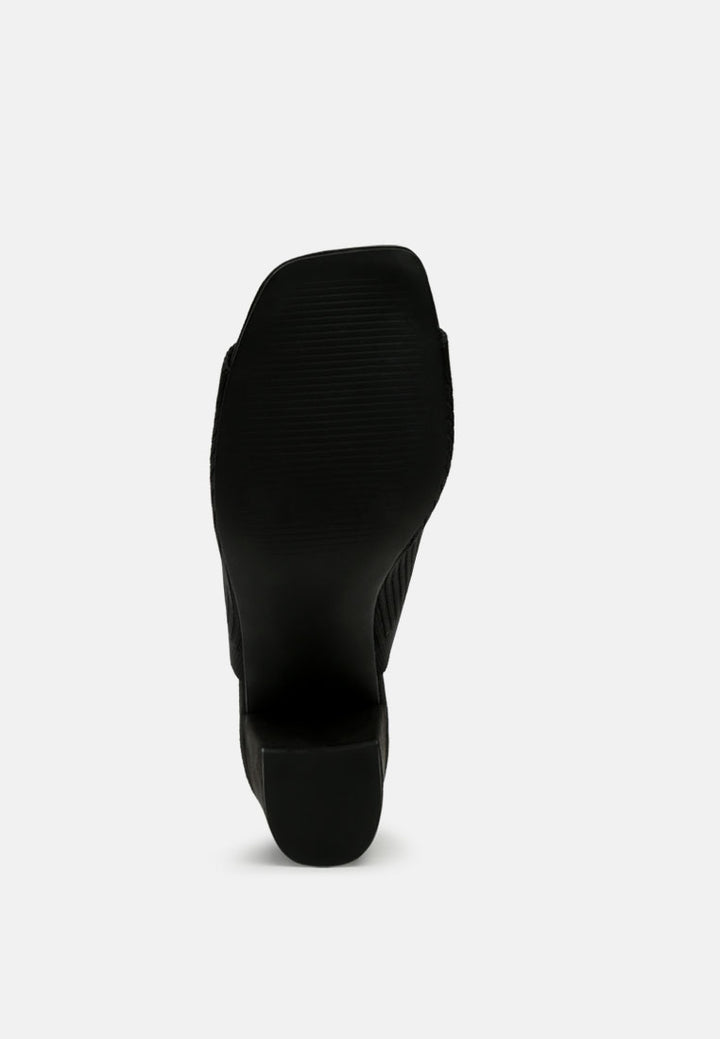 smooth slideway block heeled knitted slip-on sandals by ruw#color_black