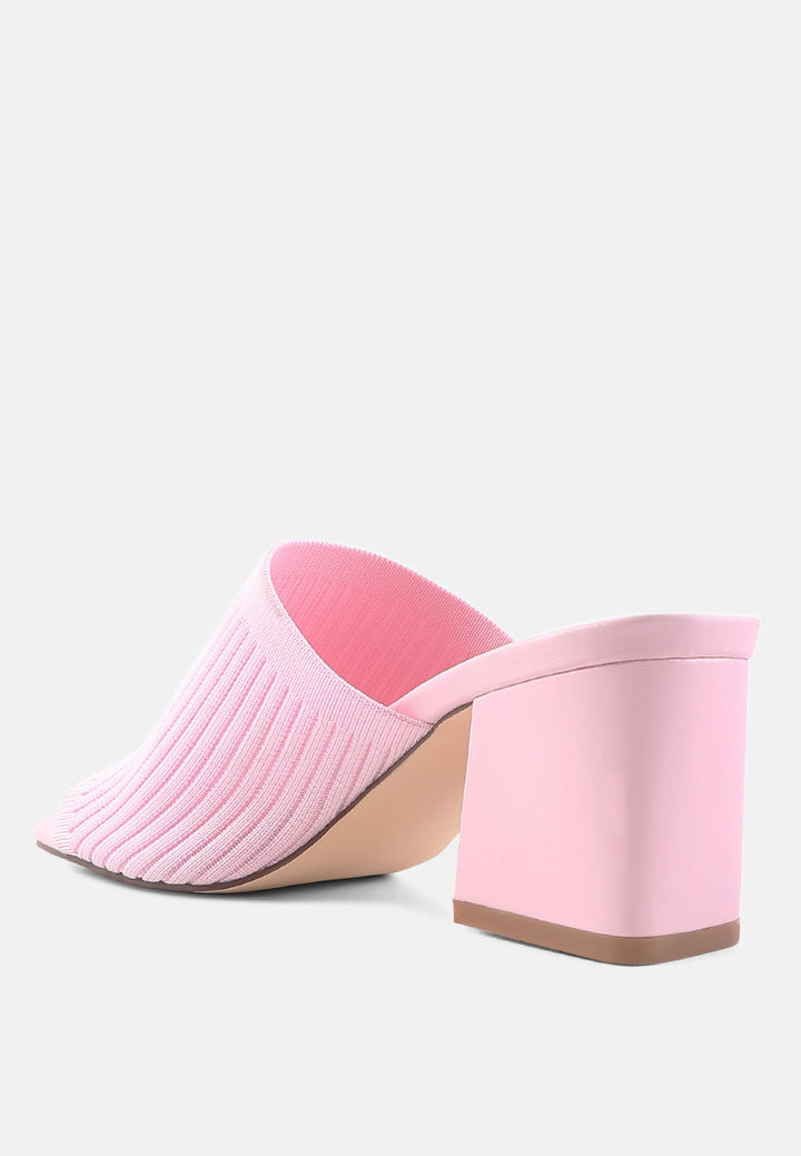 smooth slideway block heeled knitted slip-on sandals by ruw#color_pink