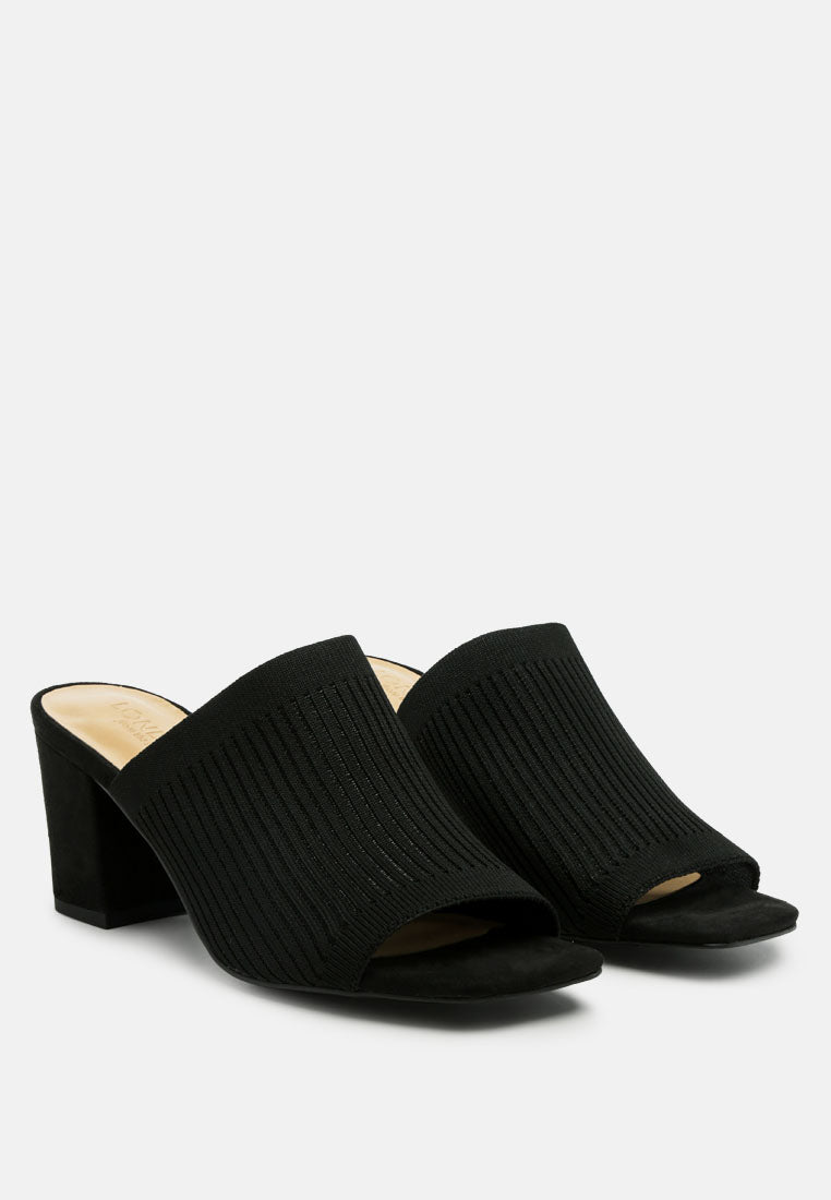 smooth slideway block heeled knitted slip-on sandals by ruw#color_black