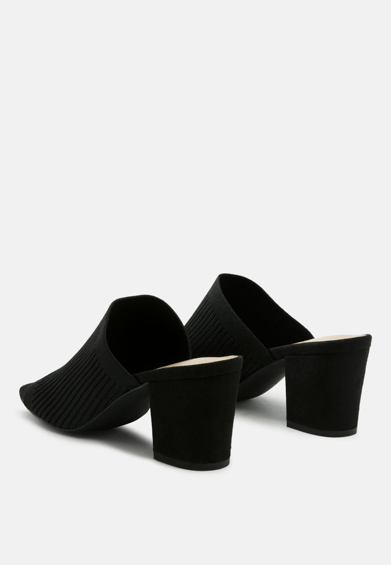 smooth slideway block heeled knitted slip-on sandals by ruw#color_black