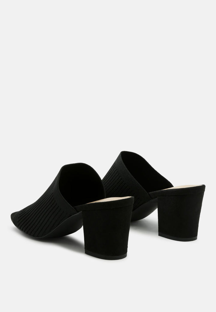 smooth slideway block heeled knitted slip-on sandals by ruw#color_black