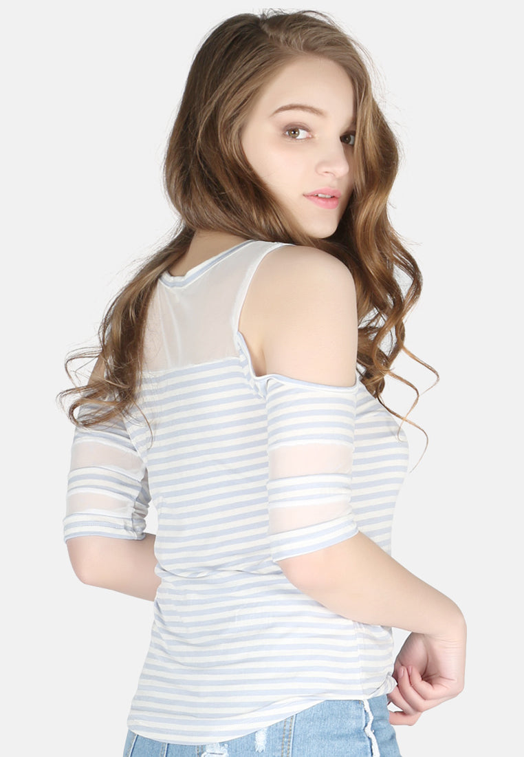 mariah stripe cold shoulder top#color_blue