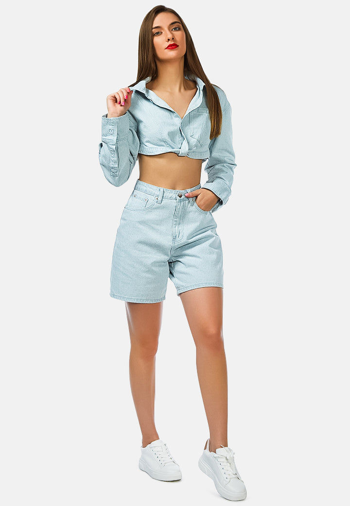 denim tied hem cropped shirt#color_light-blue