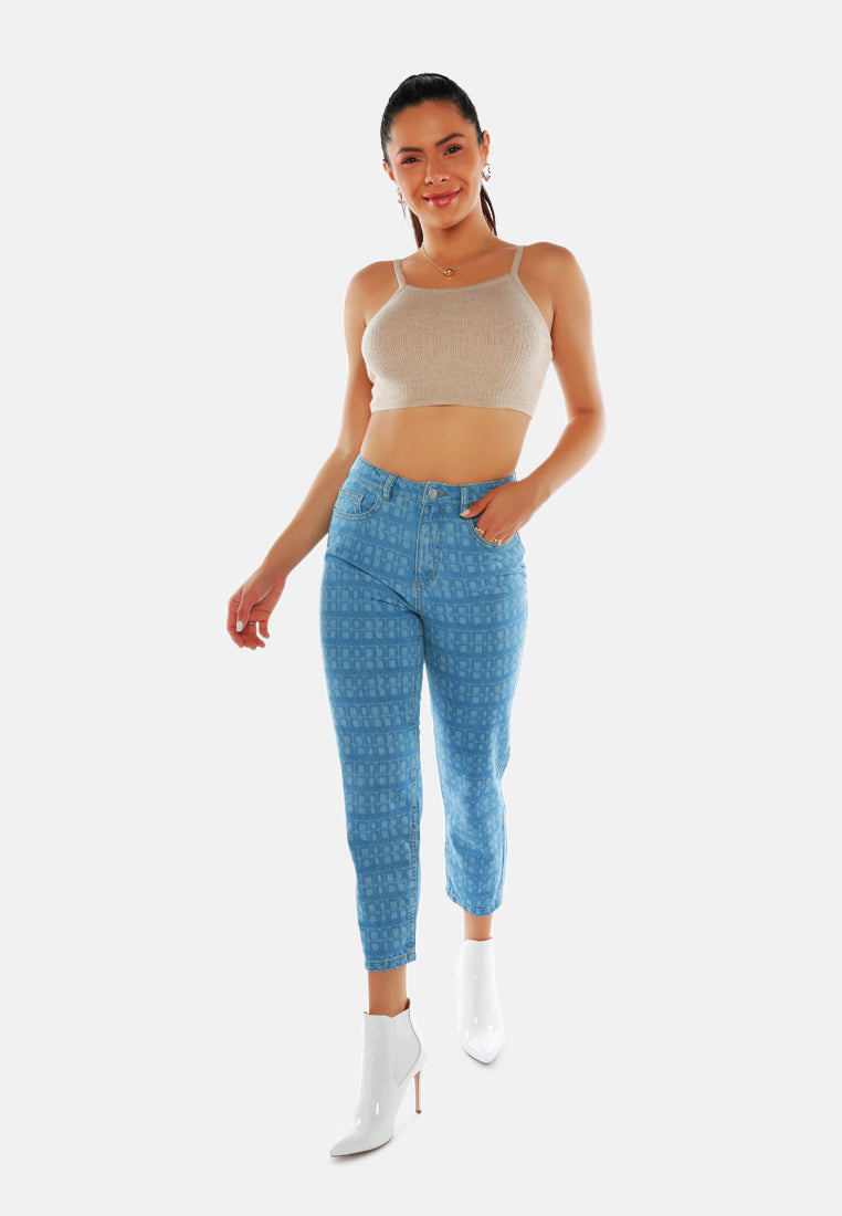 blue printed mom fit blue jeans pants#color_blue