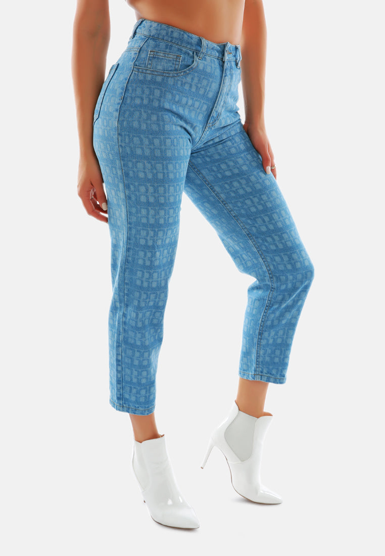 blue printed mom fit blue jeans pants#color_blue