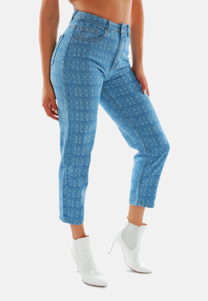 blue printed mom fit blue jeans pants#color_blue