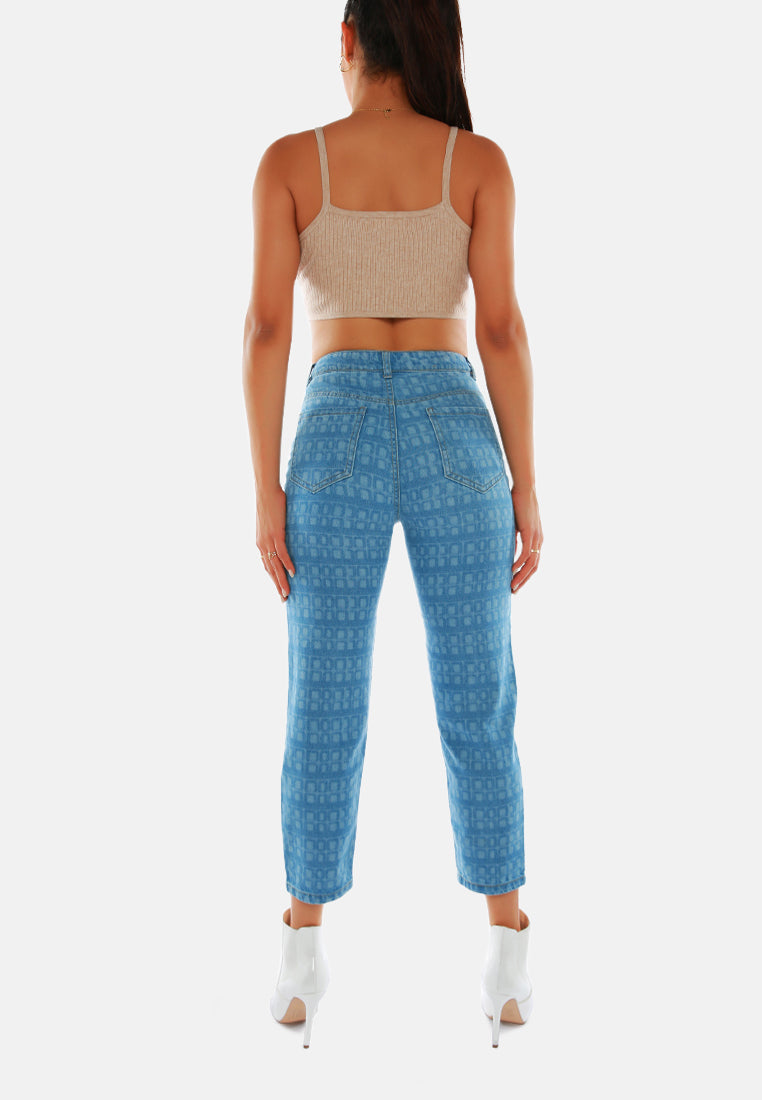 blue printed mom fit blue jeans pants#color_blue