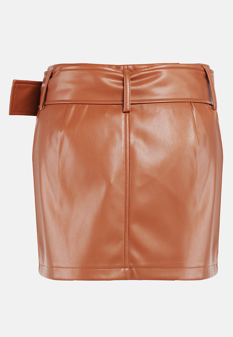 bodycon mini slit skirt#color_tan