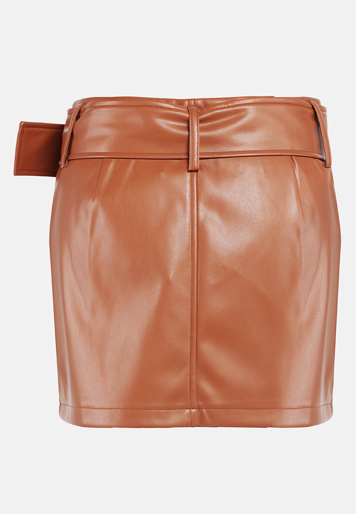 bodycon mini slit skirt#color_tan