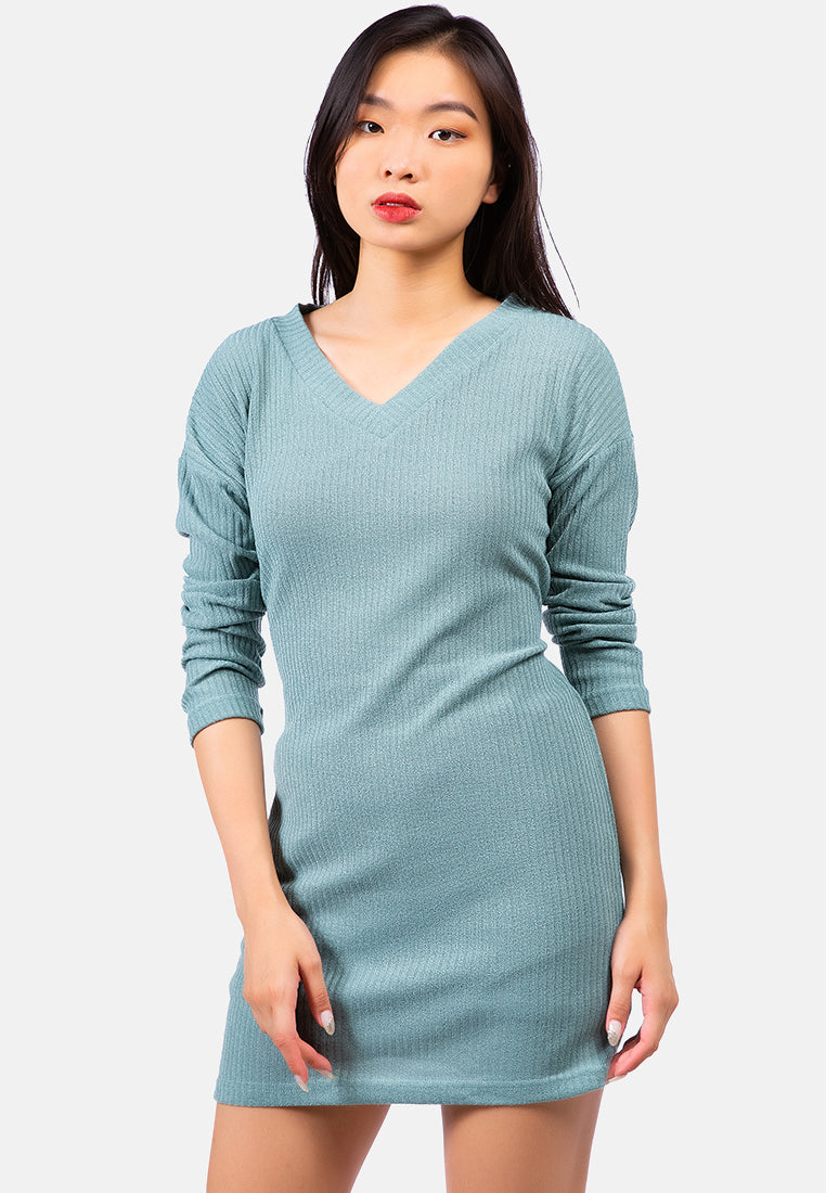 bodycon tie behind knit dress#color_sage-green