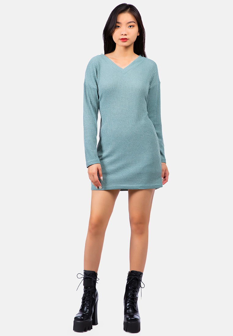 bodycon tie behind knit dress#color_sage-green