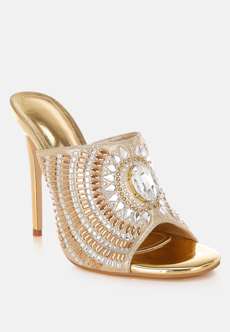 boska metallic slip on stiletto heels#color_gold