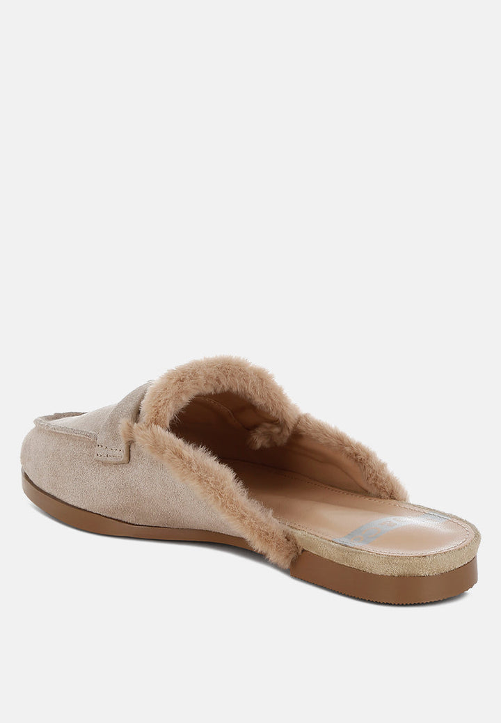 suede & faux fur slip on mules by ruw#color_beige