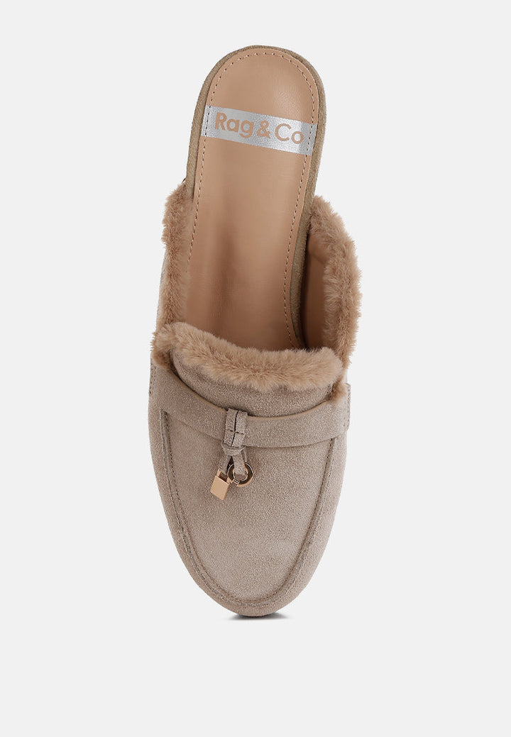 suede & faux fur slip on mules by ruw#color_beige