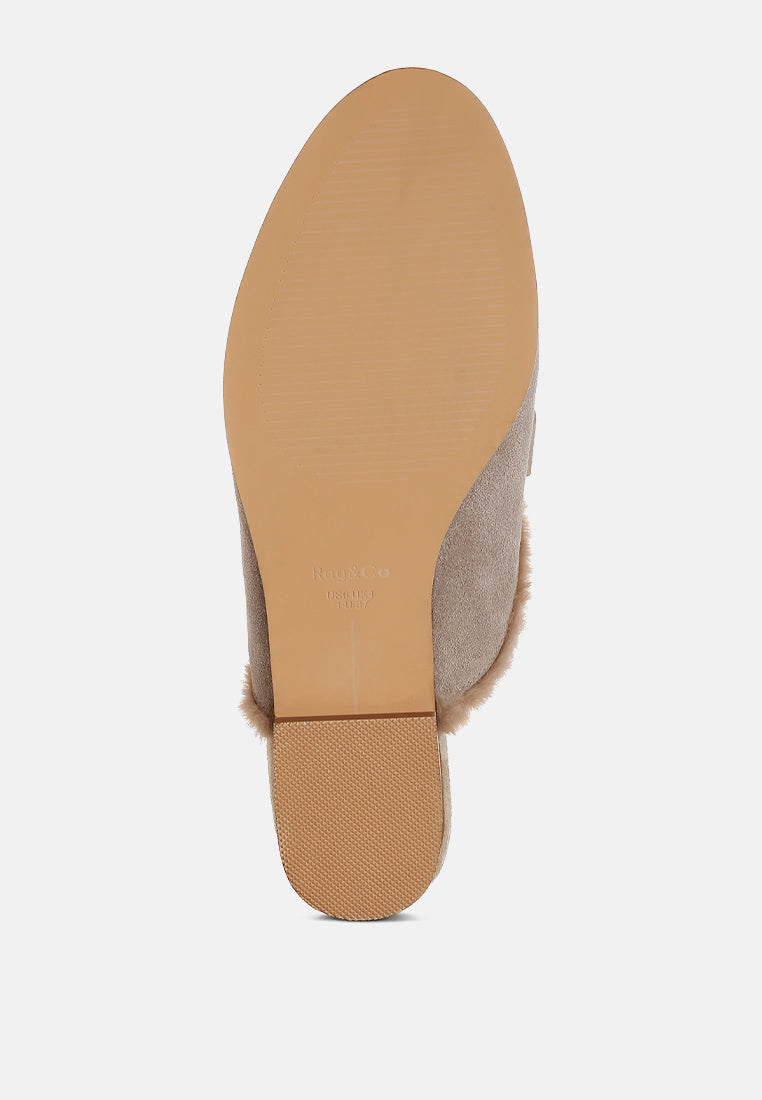 suede & faux fur slip on mules by ruw#color_beige