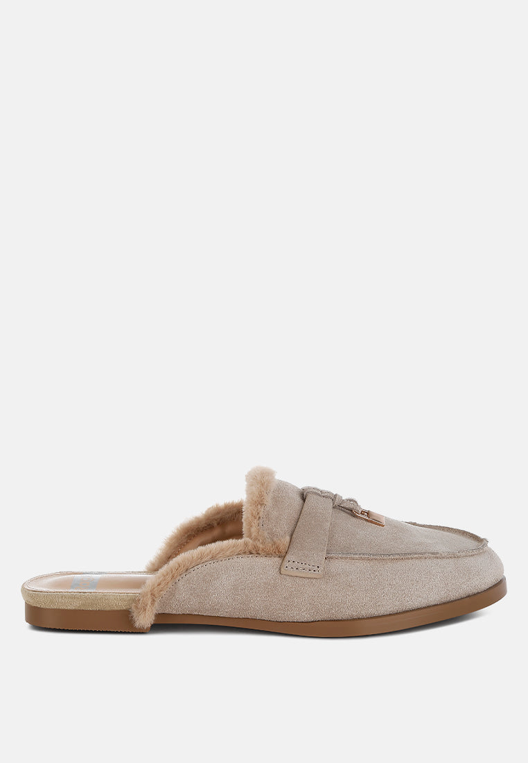 suede & faux fur slip on mules by ruw#color_beige