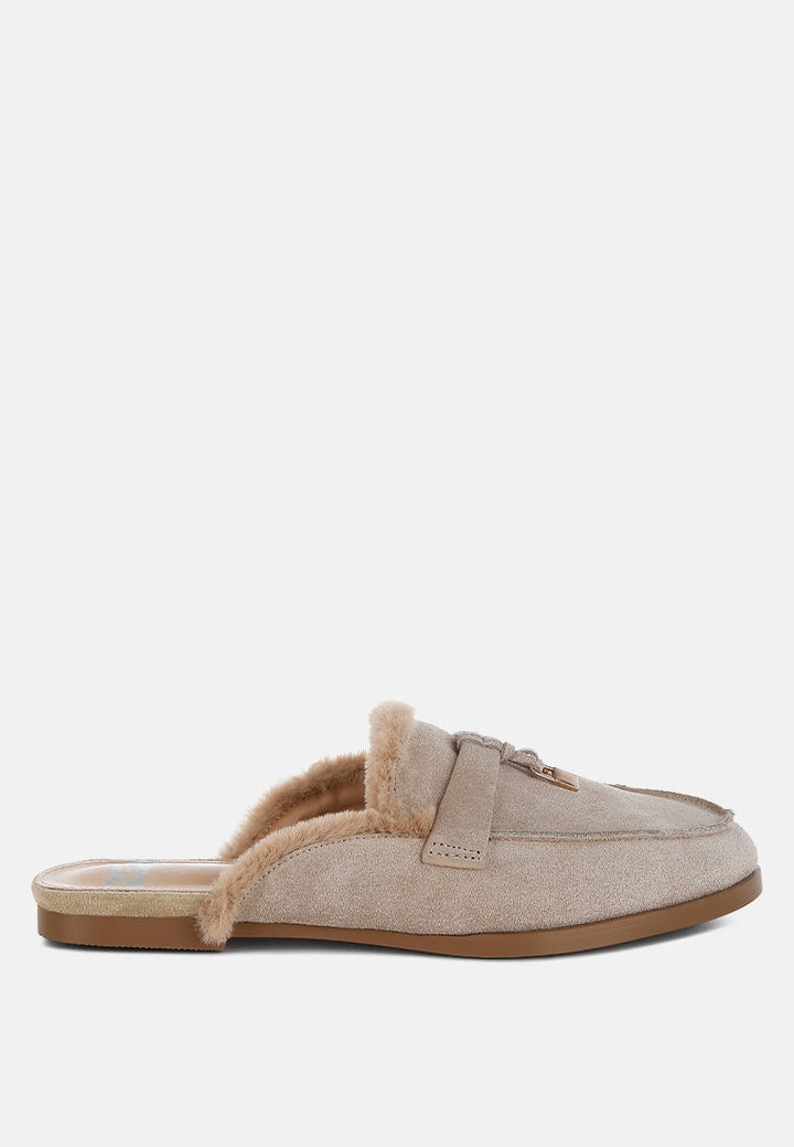 suede & faux fur slip on mules by ruw#color_beige