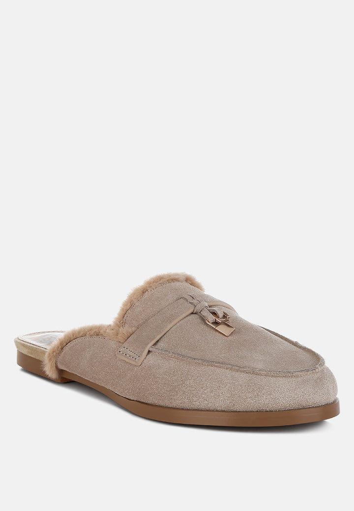 suede & faux fur slip on mules by ruw#color_beige