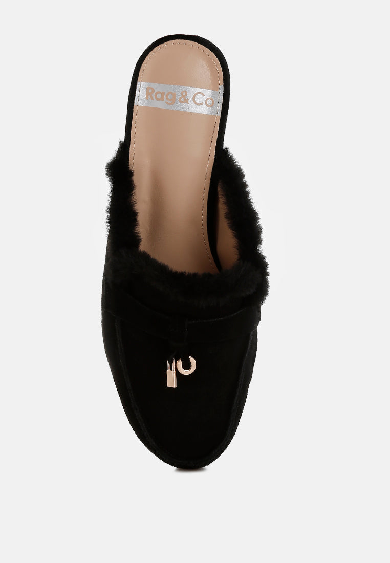 suede & faux fur slip on mules by ruw#color_black