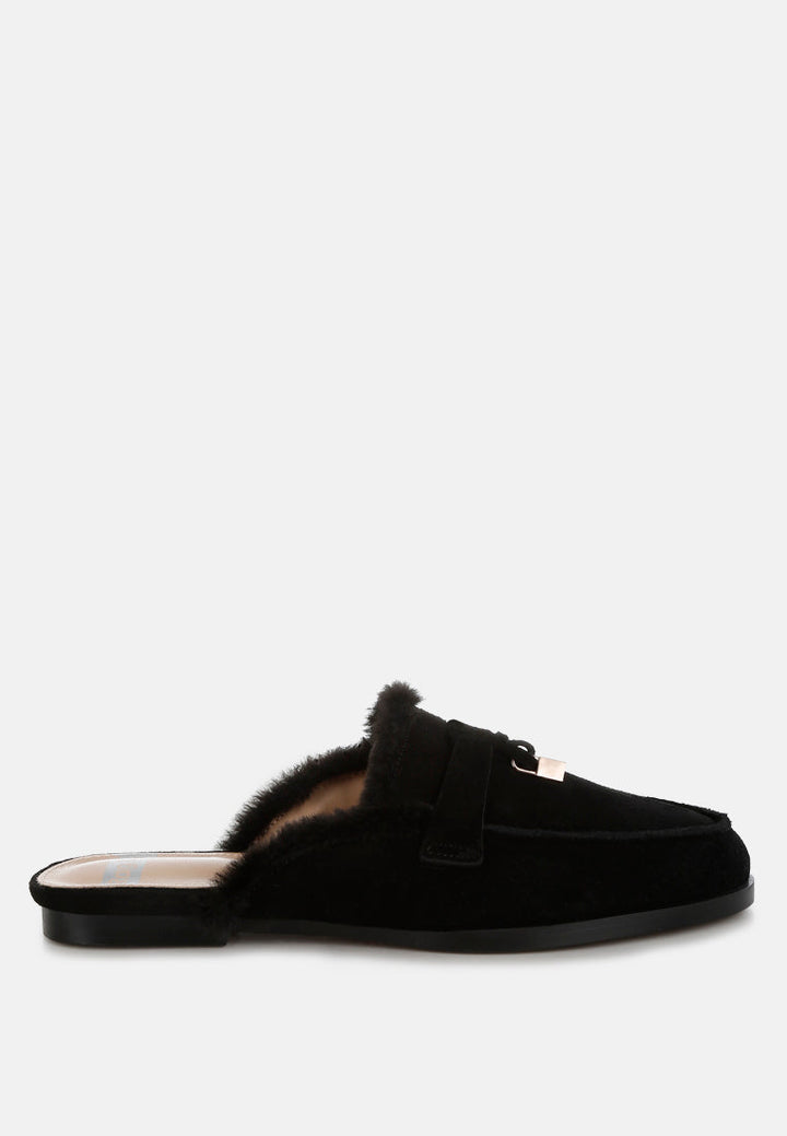 suede & faux fur slip on mules by ruw#color_black