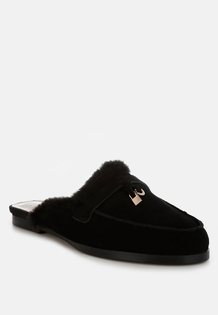 suede & faux fur slip on mules by ruw#color_black