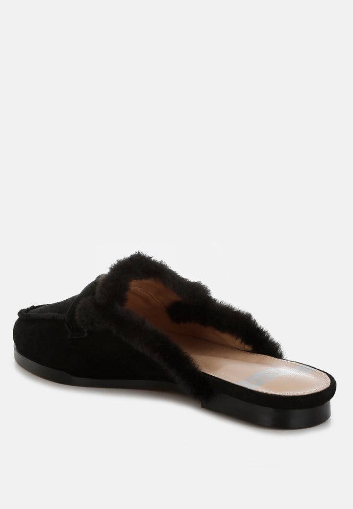 suede & faux fur slip on mules by ruw#color_black