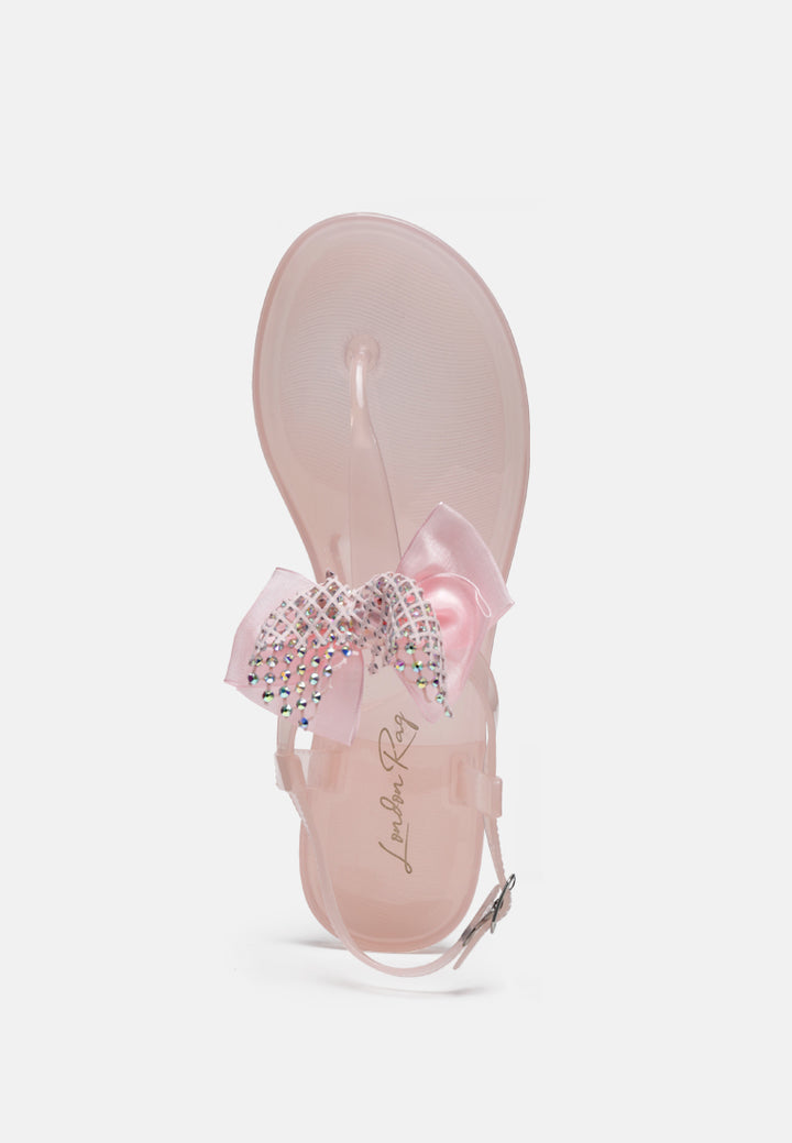 bow-tie t strap flat sandals#color_nude