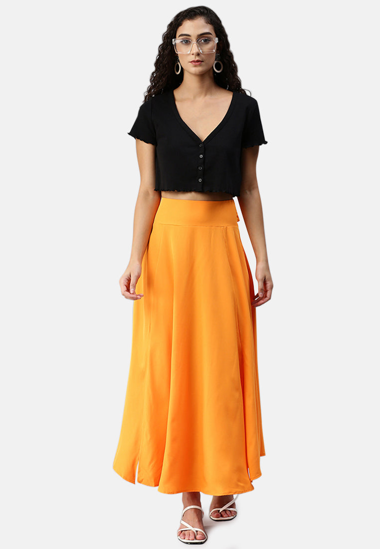 Bow Detail Slit Long Skirt#color_orange