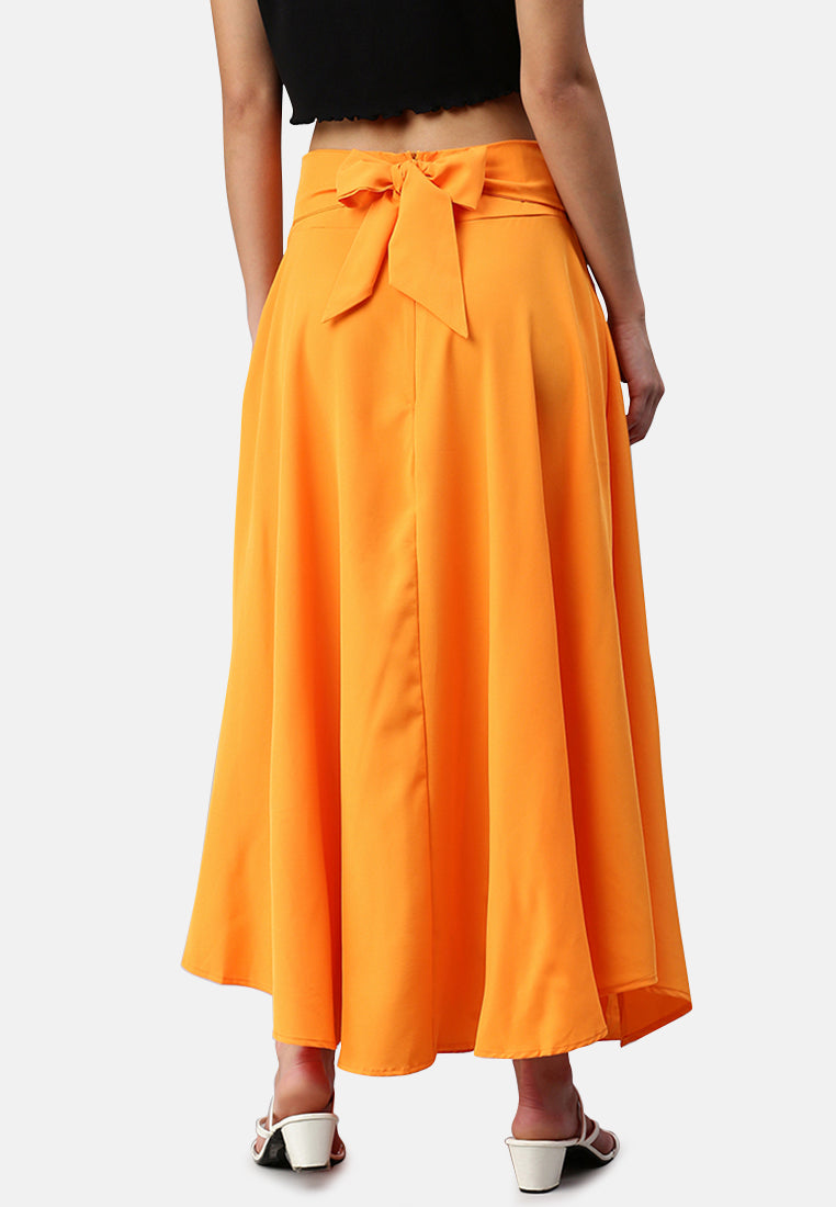 Bow Detail Slit Long Skirt#color_orange