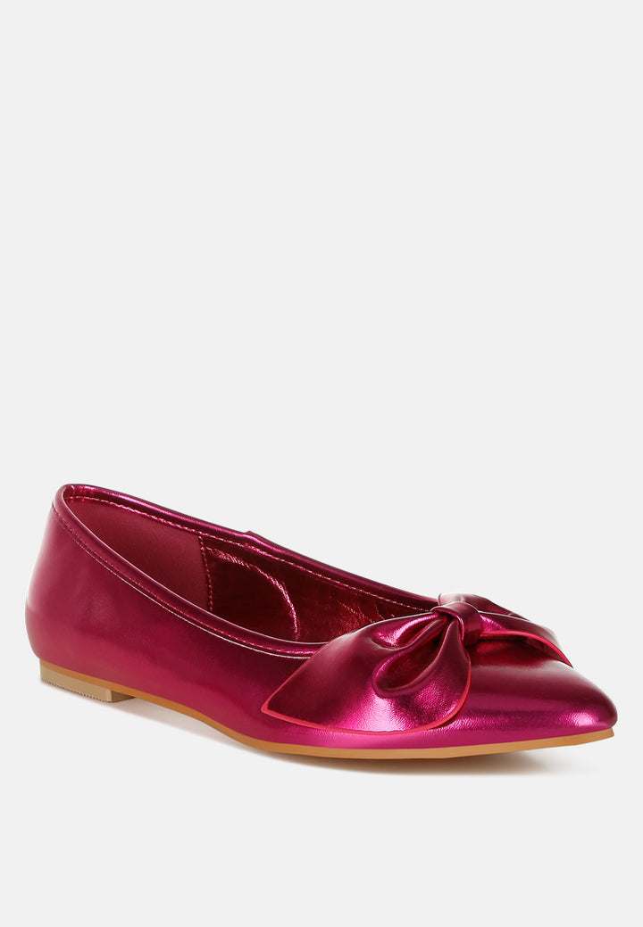 metallic pleather bow ballerinas by ruw#color_fuchsia