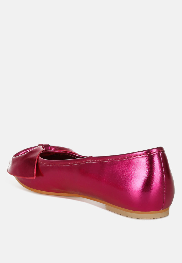 metallic pleather bow ballerinas by ruw#color_fuchsia