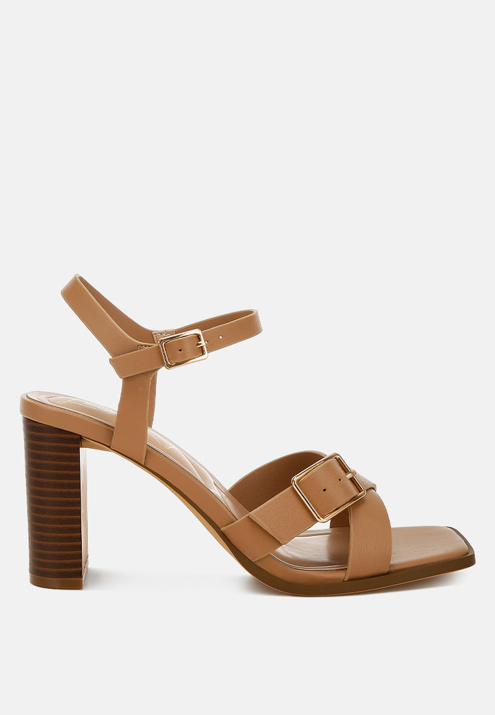 buckle detail faux leather sandals by ruw#color_camel