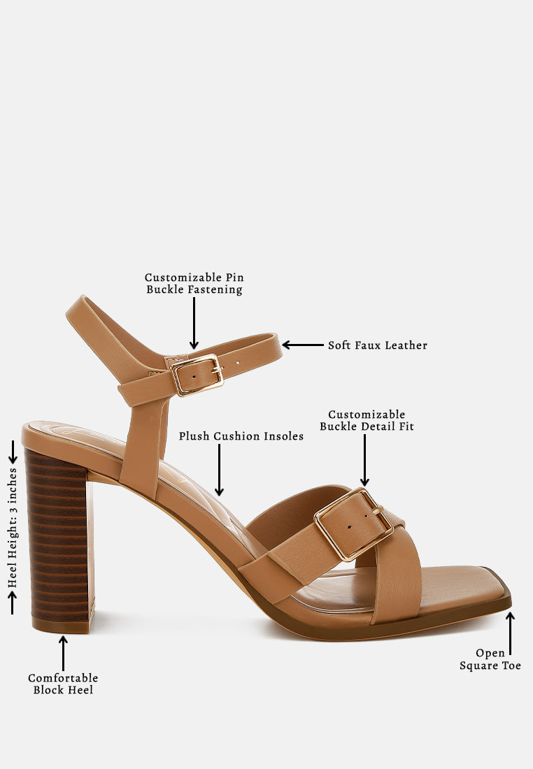 buckle detail faux leather sandals by ruw#color_camel