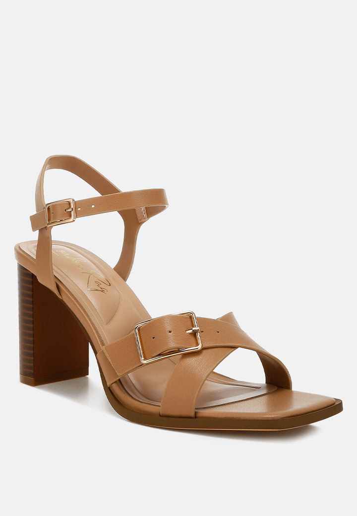 buckle detail faux leather sandals by ruw#color_camel