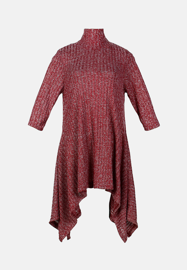 long sleeve irregular hem sweater dress#color_burgundy