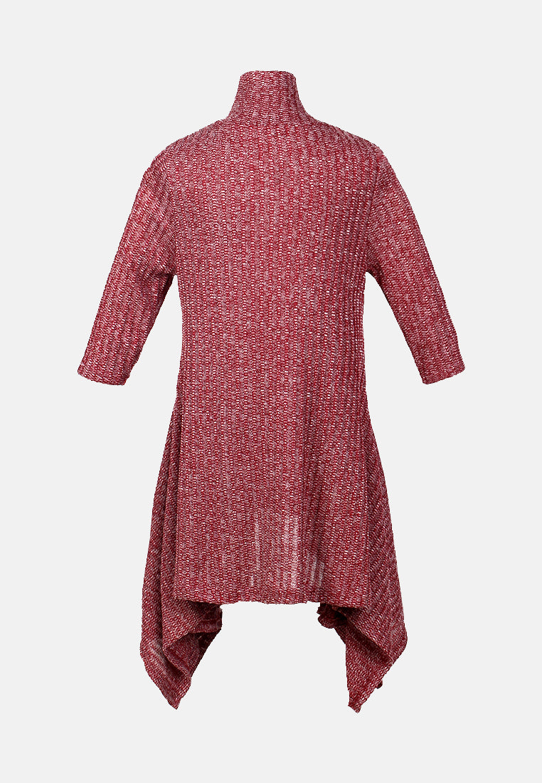 long sleeve irregular hem sweater dress#color_burgundy