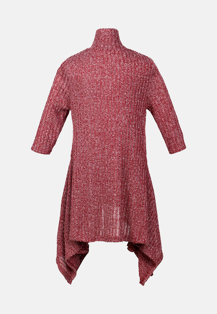 long sleeve irregular hem sweater dress#color_burgundy