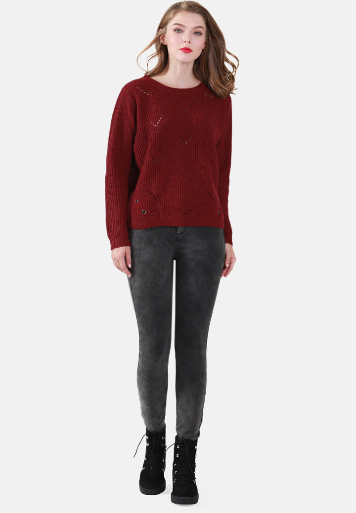 long sleeve knit sweater#color_burgundy