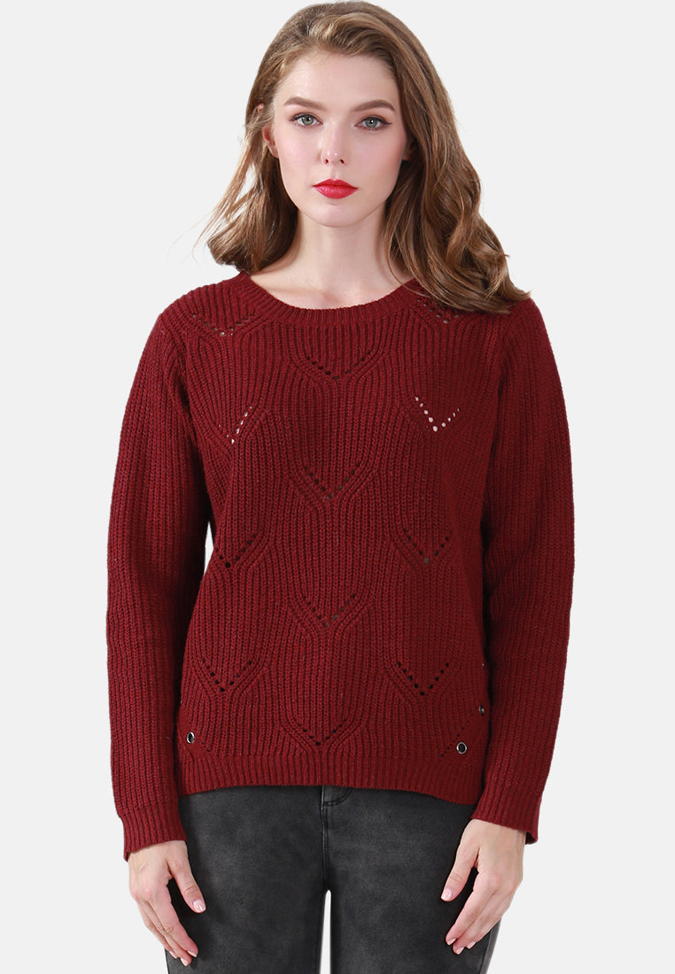 long sleeve knit sweater#color_burgundy