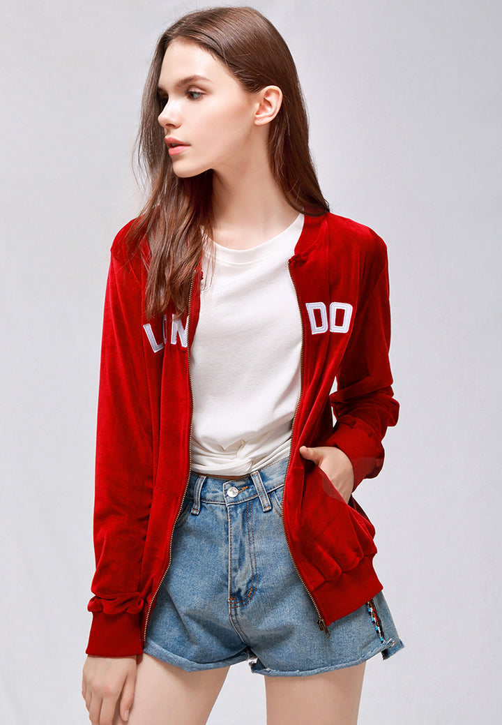 burgundy velvet zipper jacket#color_burgundy