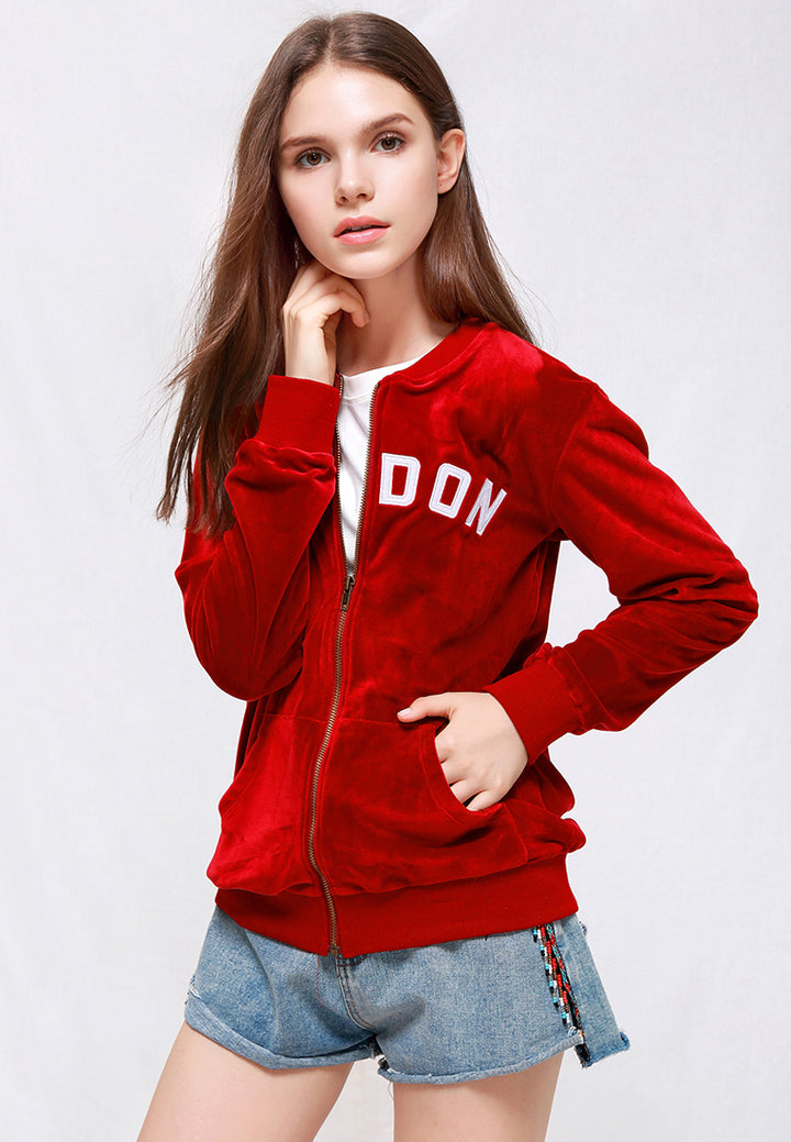 burgundy velvet zipper jacket#color_burgundy