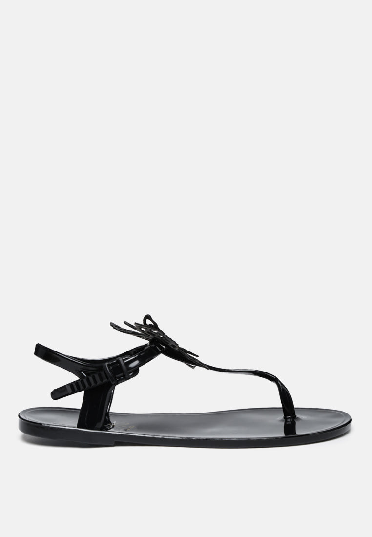 butterfly lace t strap sandals#color_black