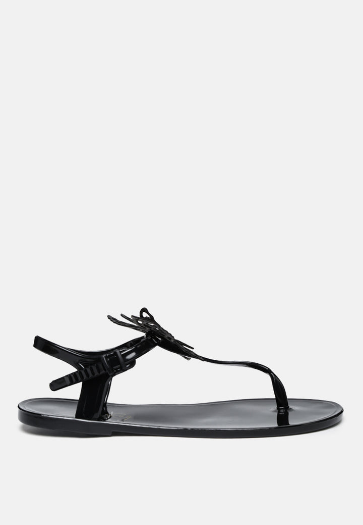 butterfly lace t strap sandals#color_black