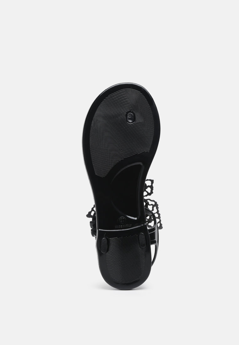 butterfly lace t strap sandals#color_black