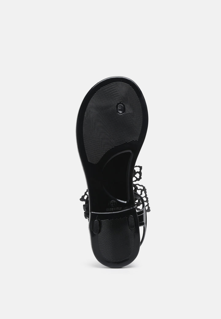butterfly lace t strap sandals#color_black