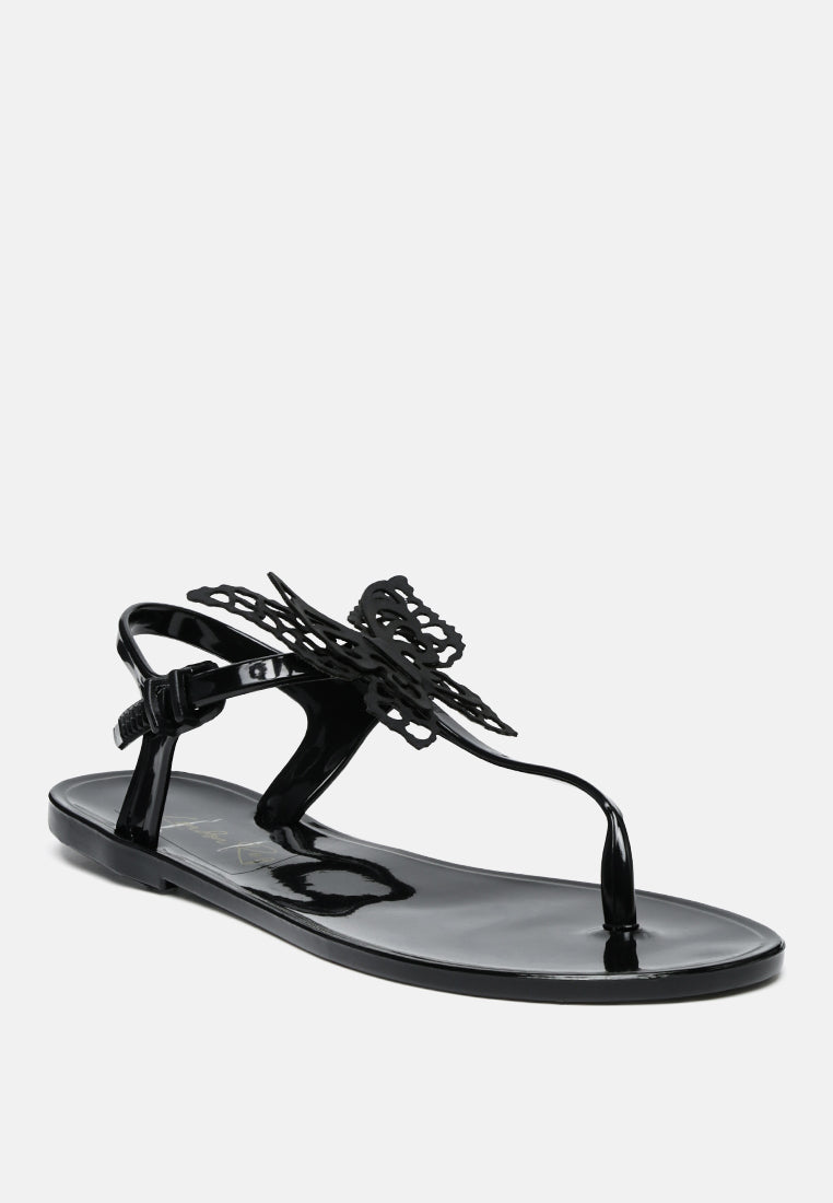 butterfly lace t strap sandals#color_black