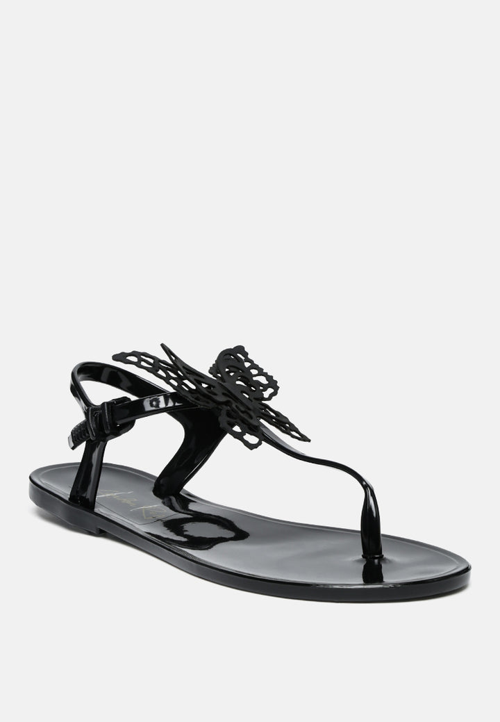 butterfly lace t strap sandals#color_black