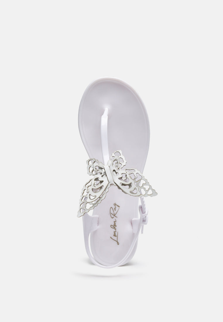 butterfly lace t strap sandals#color_white