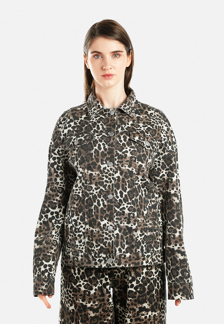 button up denim jacket by ruw#color_leopard-print
